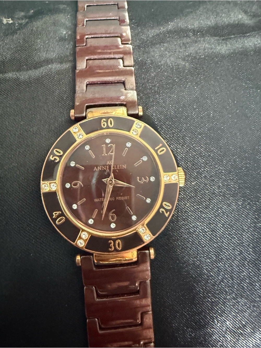 Vintage Anne Klein Brown & Rose Gold Ceramic Women’s Link Watch  (model 10/9416)